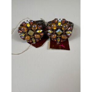 Papyrus Set of 2 Beaded Napkin Rings Amber Orange Jewel Tone Metal Table Decor‎